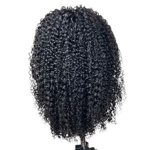 Natural Black Human Hair Kinky Curly 20 Inch Glueless Half Wig